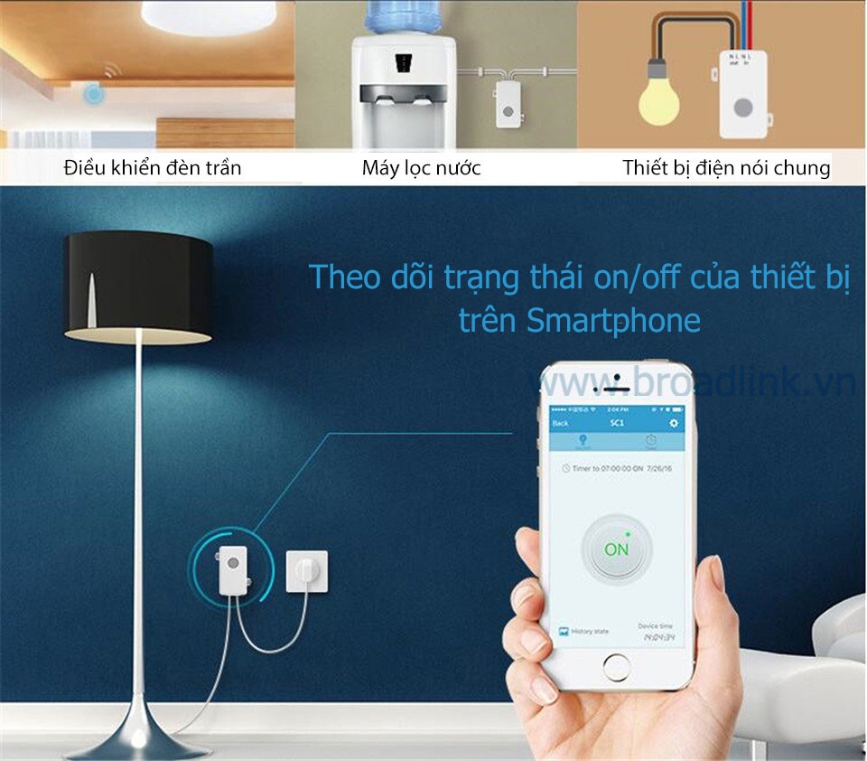 Hộp công tắc thông minh Wifi Broadlink SC1PRO cho bạn biết được trạng thái thiết bị bật hay tắt trên ứng dụng smartphone